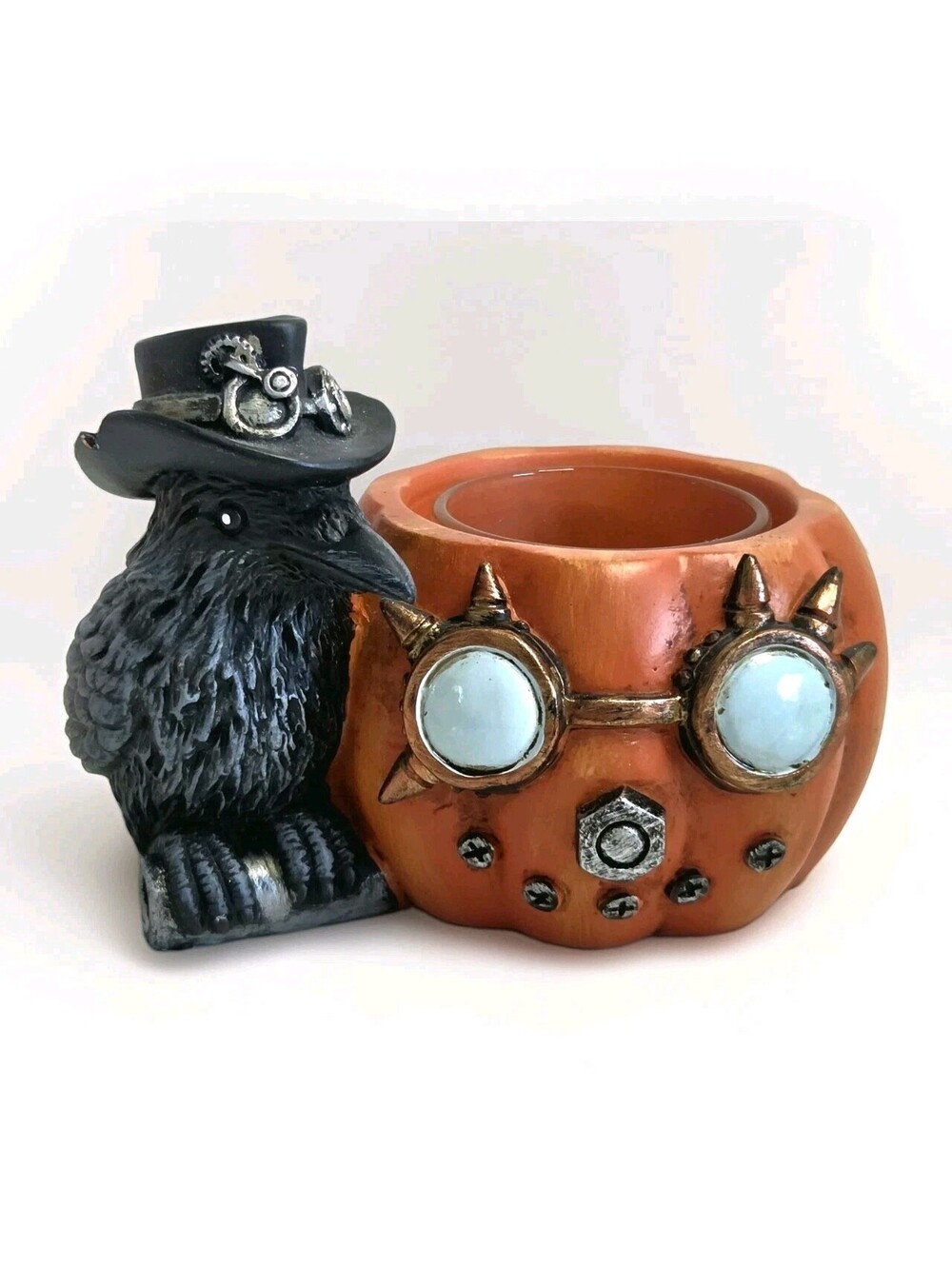 Halloween Yankee Candle Steampunk Raven & Pumpkin Votive Candle Holder 3" Gothic
